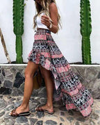 fashion print irregular hem flowy skirt