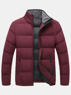 mens windproof warm stand collar thicken solid overcoats with pocket