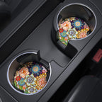 Nipichsha Car Cup Holder Coasters, Car Coasters for Cup Holders, 2 Pack Universal Anti Slip Insert Coaster, Rubber Car Cup Mat with A Finger Notch, Cute Car Interior Accessories for Women Men(Mandala)