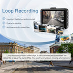 3 Inch HD 1080P Dash Cam With Suction Cup, Night Vision &amp; Cycle Recording