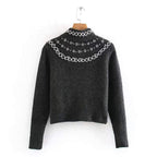 slim beading o-neck sweater