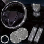 Bling Car Accessories For Women,Bling Steering Wheel Cover Bling Car Coasters Bling Set Seat Belt Shoulder Pads Ring Emblem Sticker Gear Shift Cover