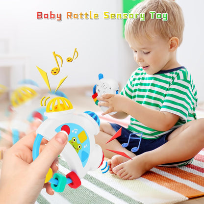 Baby Sensory Toys - 3PCS Baby Rattle Teething Toys Kits with Music, Infant Newborn Montessori Toys for Boys Girls 0-18 Months, Toddler Travel Toys Christmas