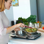 Electric Double Infrared Burner 7.5 Inch Ceramic Glass Hot Plates Cooktop, 1500W Portable Countertop Stove with 6 Level