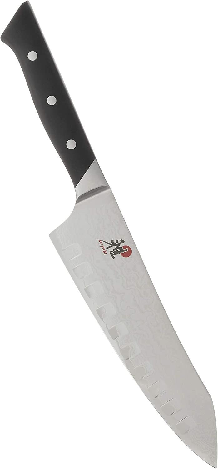 Miyabi Fusion Morimoto Edition Hollow Edge Rocking Santoku Knife, 7-inch, Black w/Red Accent/Stainless Steel
