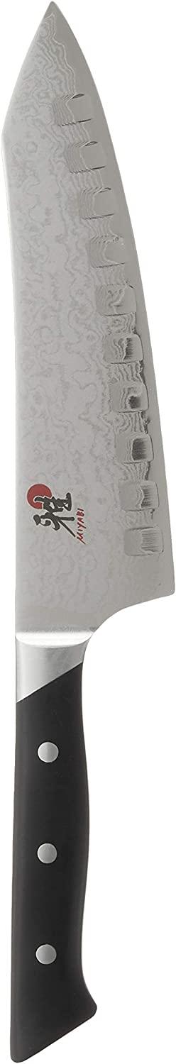 Miyabi Fusion Morimoto Edition Hollow Edge Rocking Santoku Knife, 7-inch, Black w/Red Accent/Stainless Steel