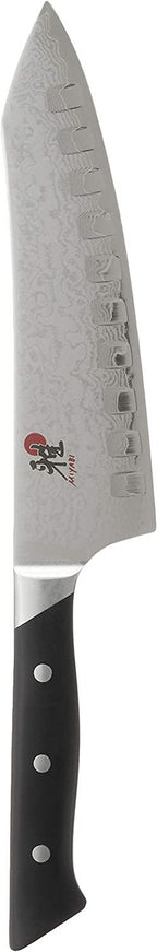 Miyabi Fusion Morimoto Edition Hollow Edge Rocking Santoku Knife, 7-inch, Black w/Red Accent/Stainless Steel
