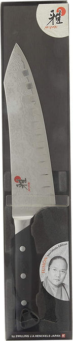 Miyabi Fusion Morimoto Edition Hollow Edge Rocking Santoku Knife, 7-inch, Black w/Red Accent/Stainless Steel