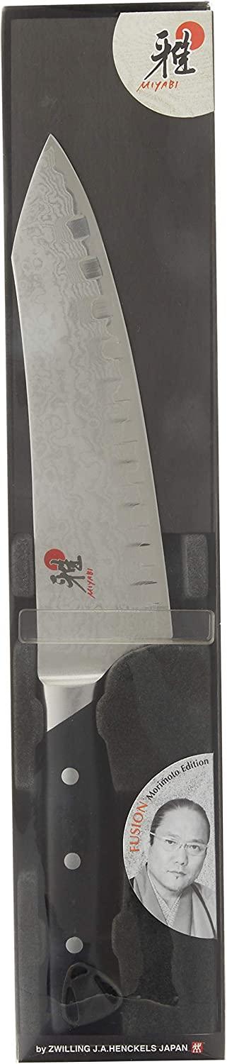 Miyabi Fusion Morimoto Edition Hollow Edge Rocking Santoku Knife, 7-inch, Black w/Red Accent/Stainless Steel