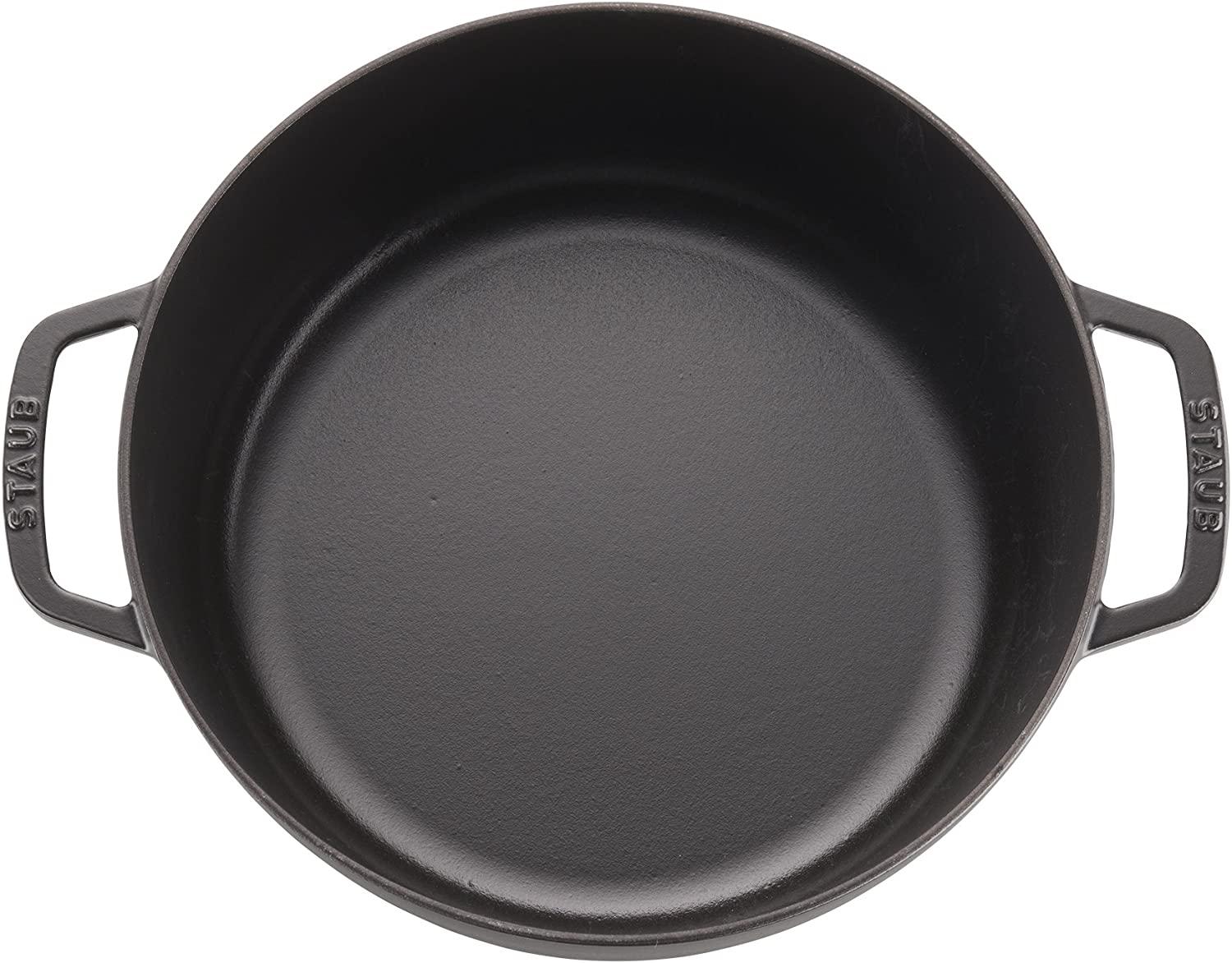 Staub Cast Iron 6-qt Cochon Shallow Wide Round Cocotte - Matte Black, Made in France