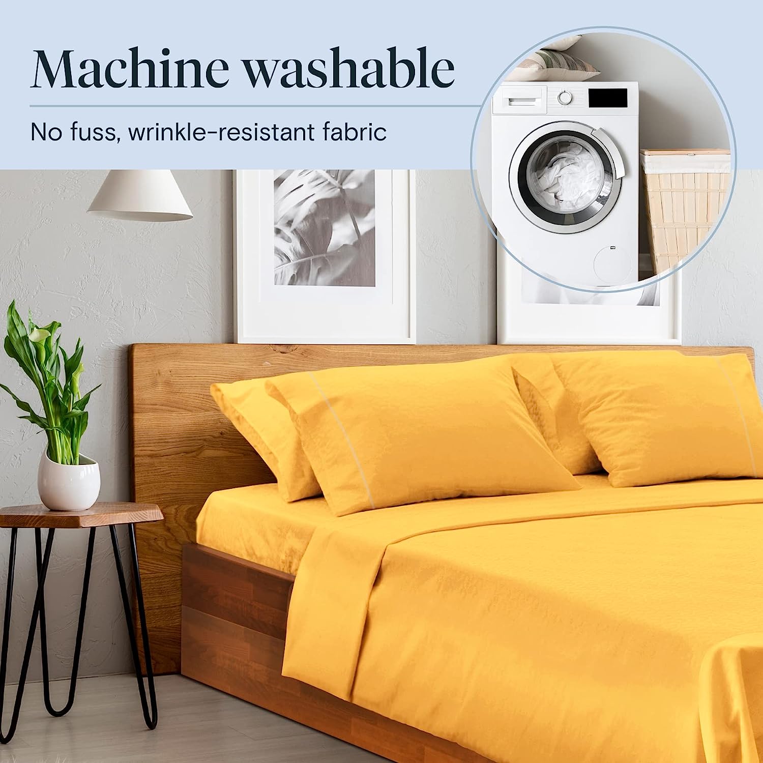LuxClub 7 PC Split King Sheet Set Bamboo Sheets Deep Pockets 18" Eco Friendly Wrinkle Free Cooling Sheets Machine Washable Hotel Bedding Silky Soft - Medallion Gold Split King