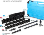 Capri Tools 1/2-Inch Drive Deep Impact Socket Set with Adapters and Extensions, Chrome Molybdenum,  Set Metric and SAE, Manganese Phosphate, 61-Piece