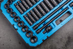 Capri Tools 1/2-Inch Drive Deep Impact Socket Set with Adapters and Extensions, Chrome Molybdenum,  Set Metric and SAE, Manganese Phosphate, 61-Piece