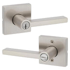Halifax Square Satin Nickel Keyed Entry Door Lever Featuring SmartKey Security