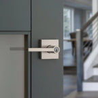 Halifax Square Satin Nickel Keyed Entry Door Lever Featuring SmartKey Security