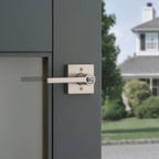 Halifax Square Satin Nickel Keyed Entry Door Lever Featuring SmartKey Security