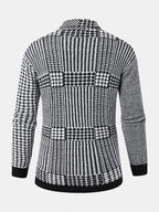 mens houndstooth pattern patchwork lapel button front knit casual cardigans