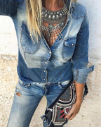 ombre washed denim distressed denim shirt with pockets
