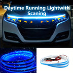 1.5M/70.87in Car LED Hood Light Universal Daytime Running Light Flexible Scan Light Strip Car Decoration Atmosphere Light White Ice Blue Waterproof