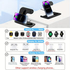 Wireless Charging Station For  Multiple Devices Foldable 3 In 1 Fast Charger Station Stand Dock For IWatch Series 8, 7, 6, SE, 5, 4, 3, 2, Airpods Pro 3, 2,  14Pro, 14, 13, Pro Max, 13 ,12, 11 Pro, X ,Max ,XS, XR, 8