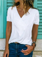 Casual V-neck Solid Color Short Sleeve T-Shirt