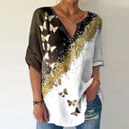 Fashion V-neck butterfly print shirt
