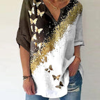 Fashion V-neck butterfly print shirt