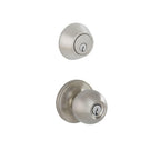 Satin  Steel Single Cylinder Deadbolt and Morrow Entry Door Knob Combo Pack