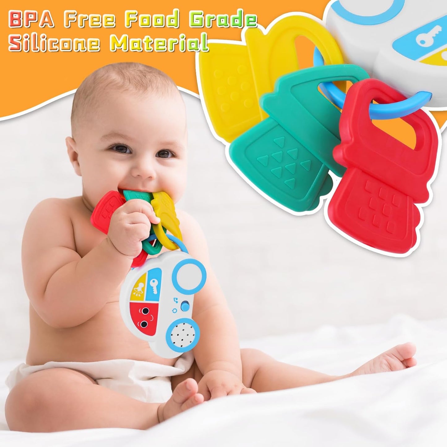 Baby Sensory Toys - 3PCS Baby Rattle Teething Toys Kits with Music, Infant Newborn Montessori Toys for Boys Girls 0-18 Months, Toddler Travel Toys Christmas