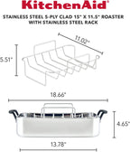 KitchenAid 5-Ply Clad Stainless Steel Roasting Pan / Roaster with Removable Rack, 15 Inch x 11.5 Inch - Polished Stainless Steel