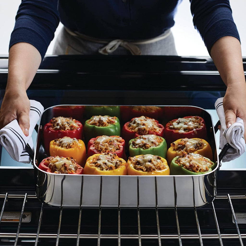 KitchenAid 5-Ply Clad Stainless Steel Roasting Pan / Roaster with Removable Rack, 15 Inch x 11.5 Inch - Polished Stainless Steel