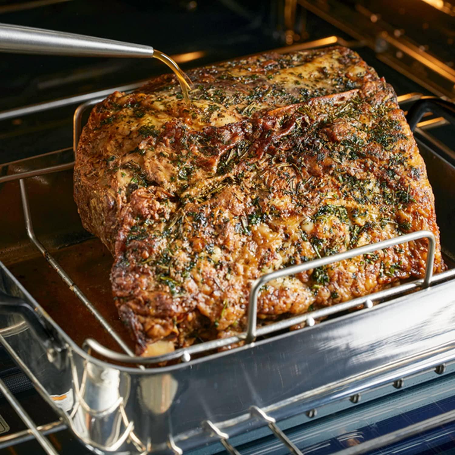 KitchenAid 5-Ply Clad Stainless Steel Roasting Pan / Roaster with Removable Rack, 15 Inch x 11.5 Inch - Polished Stainless Steel