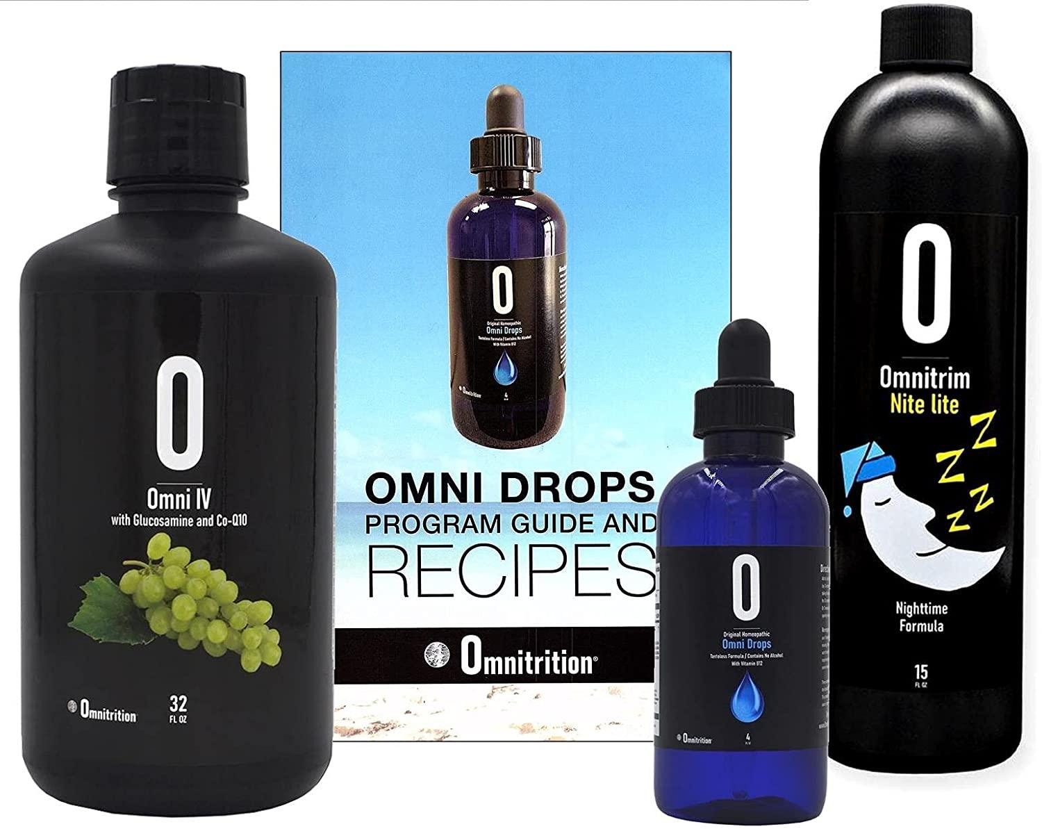 Omni Drop Program Bundle of 3 Products - the "Get Started Package" Includes Omni Drops Diet Drops with Vitamin B12 - 4 Ounce Bottle with Program Guide, Omni IV with Glucosamine, OmniTrim Nite Lite