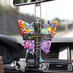 1pc Butterfly Cross Car Ornament, Christmas Tree Decoration Hanging Ornament Keychain Accessories Car Interior Accessories Couple Gifts