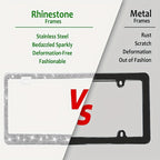 2pcs Luxurious Bling License Plate Frames - Handcrafted  Steel Frames with Artificial Diamonds - Sparkly Car License Plate Cover