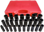 K Tool International Deep Impact Socket Set, 26-Piece 1/2" Drive, 6-Point (10mm-36mm); Durable Heat Treated Chrome-Moly Steel, Laser Engraved Sizes; KTI38202
