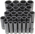 K Tool International Deep Impact Socket Set, 26-Piece 1/2" Drive, 6-Point (10mm-36mm); Durable Heat Treated Chrome-Moly Steel, Laser Engraved Sizes; KTI38202