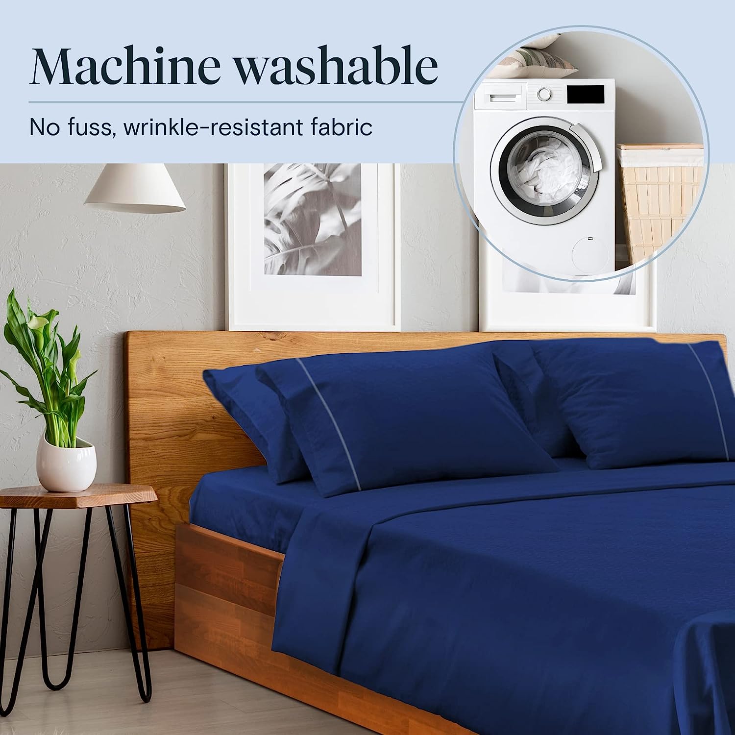 LuxClub Twin Sheets Set - Soft Kids Twin Bed Sheets for Boys and Girls, 4 PC Deep Pockets 18" Eco Friendly Wrinkle Free Fitted Sheets Machine Washable Hotel Bedding Silky Soft- Navy Twin