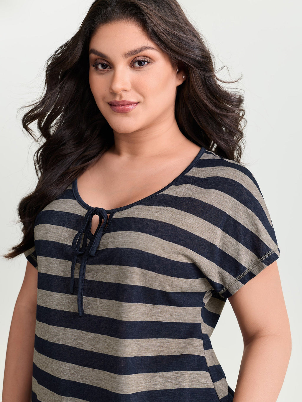 Stretchy Striped Print Neck-Tie T-Shirt