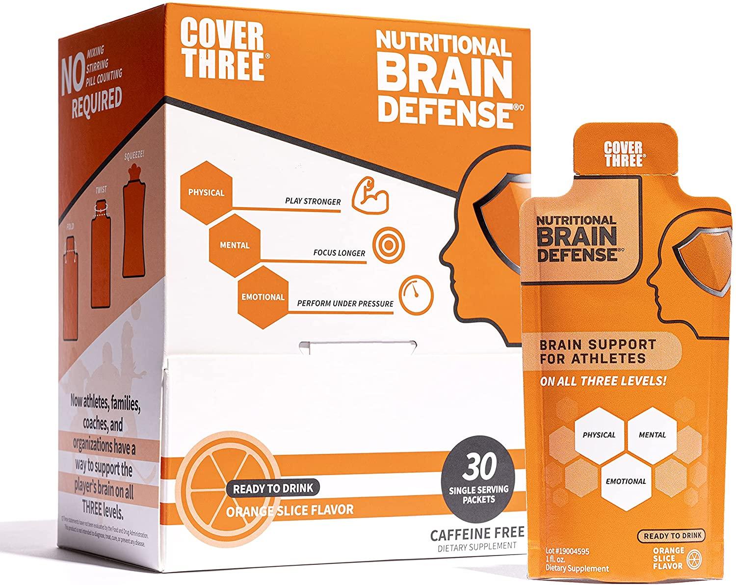 Cover Three Nootropic Brain Supplement - Help Increase Focus, Memory, Clarity - Trans Resveratrol, Omega 3's, Uridine, Curcumin, Vitamin C, Alpha GPC - Orange Flavor 30 Count (Pack of 3)
