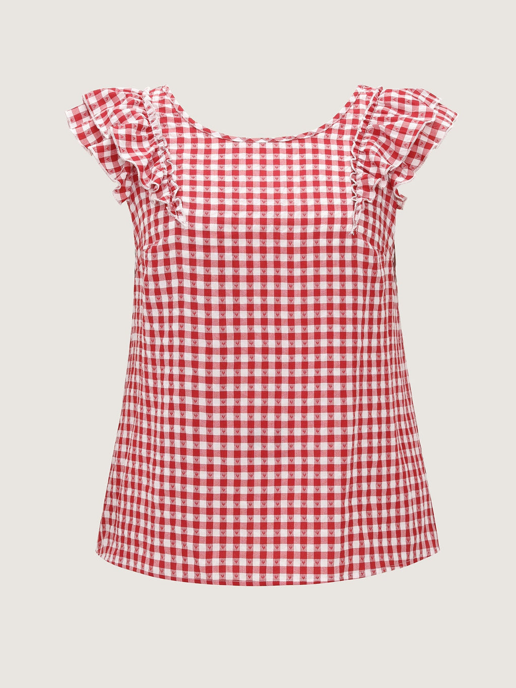 Gingham Print Layered Flutter Sleeve Blouse