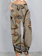 Casual Art Print Wide Leg Pants Womens