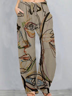 Casual Art Print Wide Leg Pants Womens