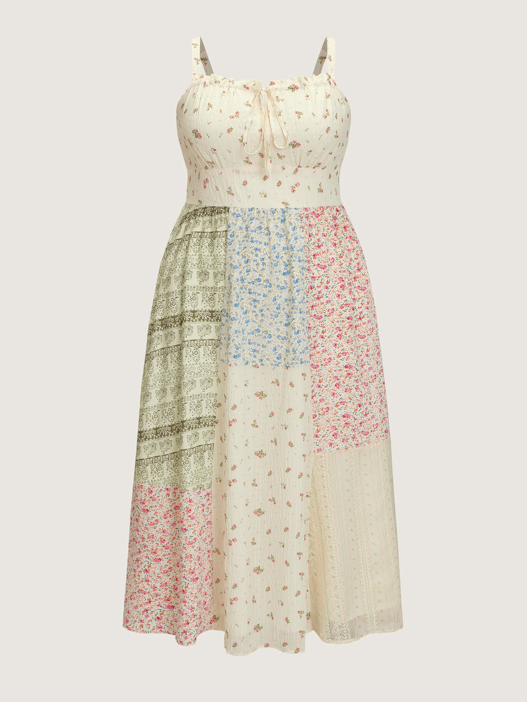 Floral Patchwork Print Drawstring Maxi Dress