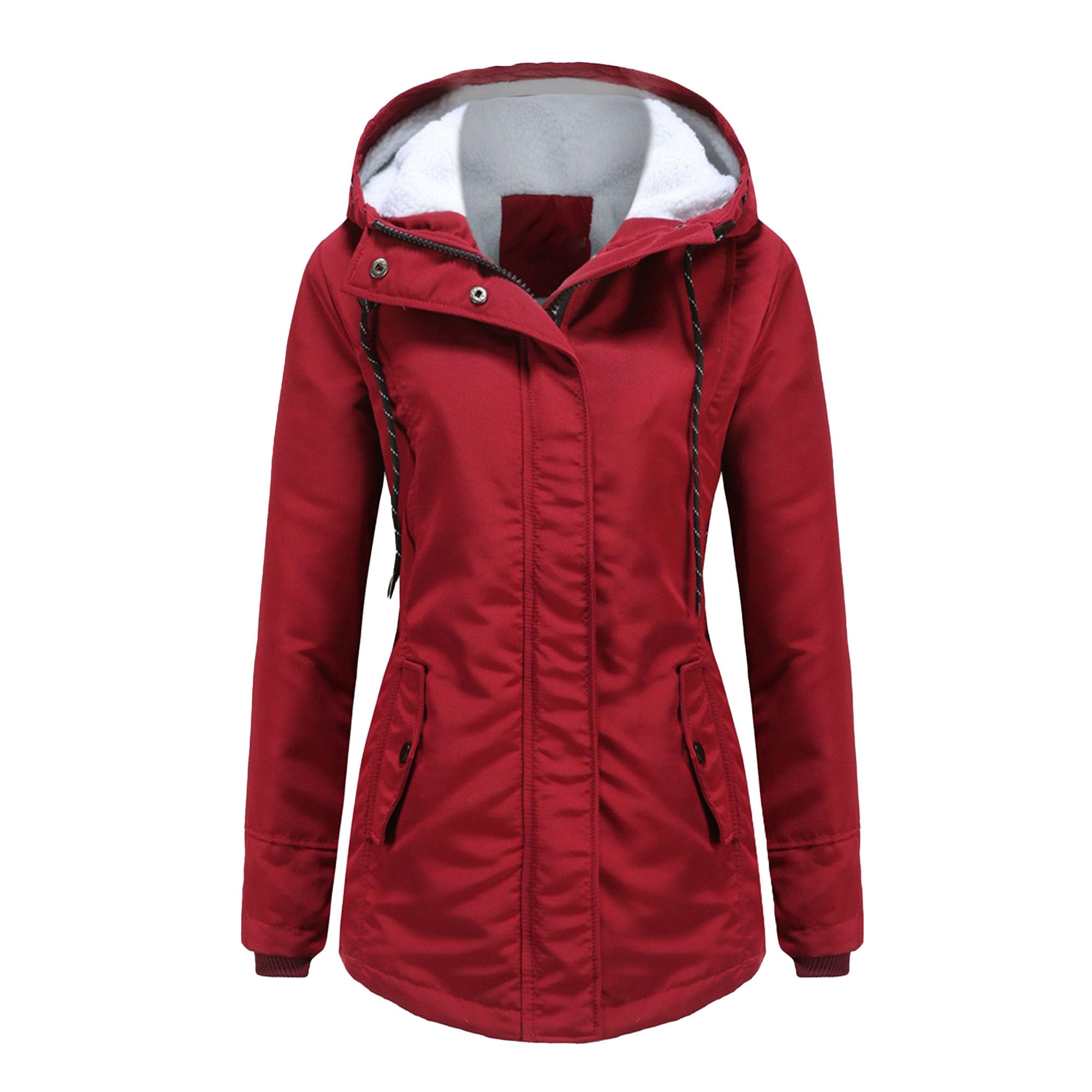 DGHM-JLMY 1/2 Pack Women's Windproof Waterproof Cotton Coats Fashion Warm Hooded Outerwear Solid Thick Fleece Jacket