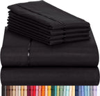 LuxClub 7 PC Split King Sheet Set Bamboo Sheets Deep Pockets 18" Eco Friendly Wrinkle Free Cooling Sheets Machine Washable Hotel Bedding Silky Soft - Black Split King