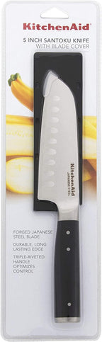 KitchenAid Gourmet Forged Triple Rivet Santoku Knife with Custom-Fit Blade Cover, 5-inch, Sharp Kitchen Knife, High-Carbon Japanese Stainless Steel Blade, Black