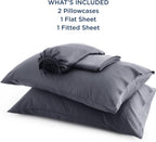 Bedsure Queen Sheets, Rayon Derived from Bamboo, Queen Cooling Sheet Set, Deep Pocket Up to 16", Breathable &amp; Soft Bed Sheets, Hotel Luxury Silky Bedding Sheets &amp; Pillowcases, Dark Grey