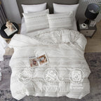 HYPREST Boho Duvet Cover King Size - Soft Boho Aztec White Duvet Cover with Taupe Waves and Traingles Lightweight, Oeko-TEX Certificated (No Comforter)