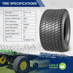 MaxAuto 22X11-10 Turf Lawn Mower Tractor Riding Garden Tire, P332 4PR Load Range B,2Pcs